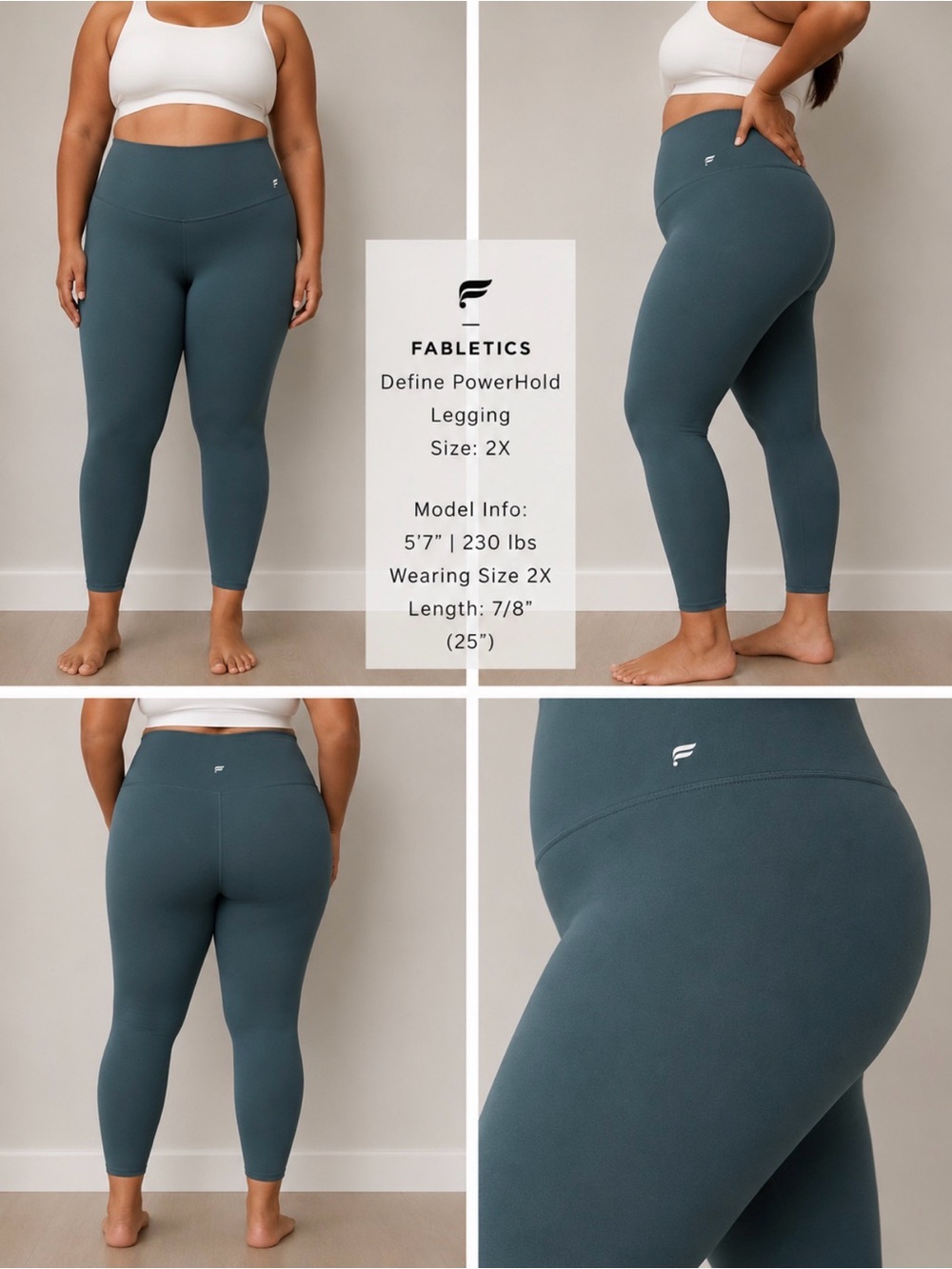 Brand New 2X Fabletics Define PowerHold Legging - Teal